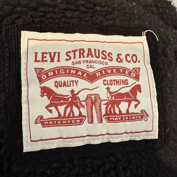Levi's Jacket Mens Large Black Sherpa Lined Corduroy Hooded Trucker Winter Coat - Picture 2 of 16